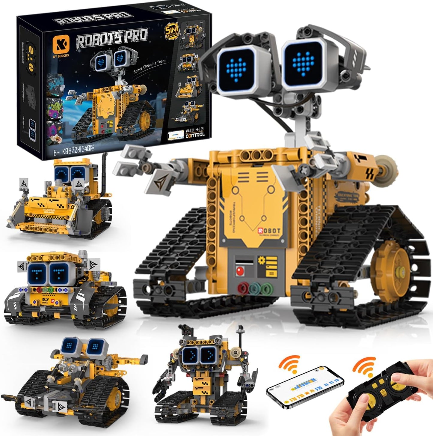 Gohero Robot Building Kit，5 in 1 STEM Toys for Boys Toys Age 8-10 with Remote & App Control，Robotics Technic Kits with 16 LED Expressions，Christmas & Birthday Gifts for Teen Boys & Grils (373 PCS)