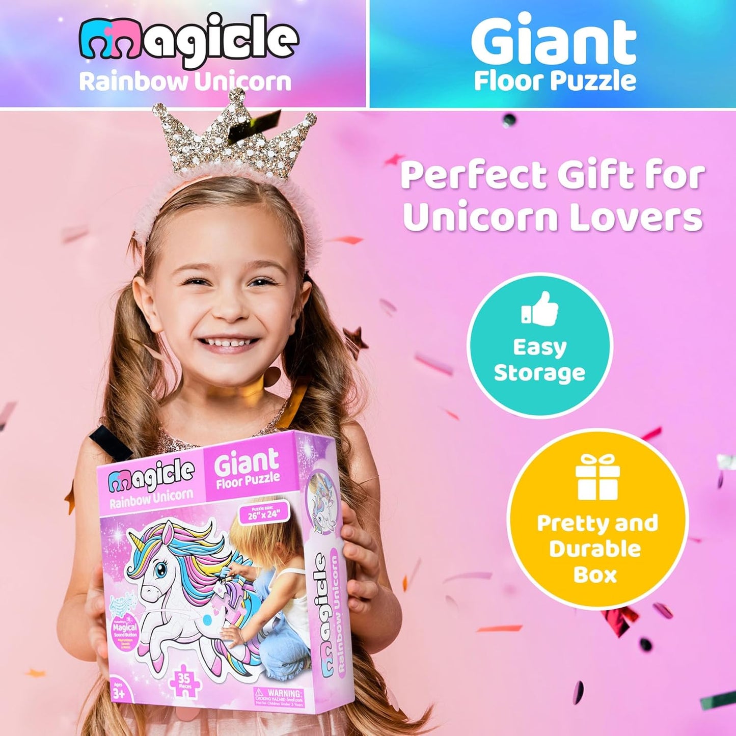 Music & Sound Unicorn Floor Puzzles for Kids Ages 4-6, Large 35 Piece Extra Thick Puzzles, Unicorn Toys for Girls Age 4-6, Toddlers Puzzles Ages 3-5, Gifts for 3 4 5 6 7 8 Year Old Girls