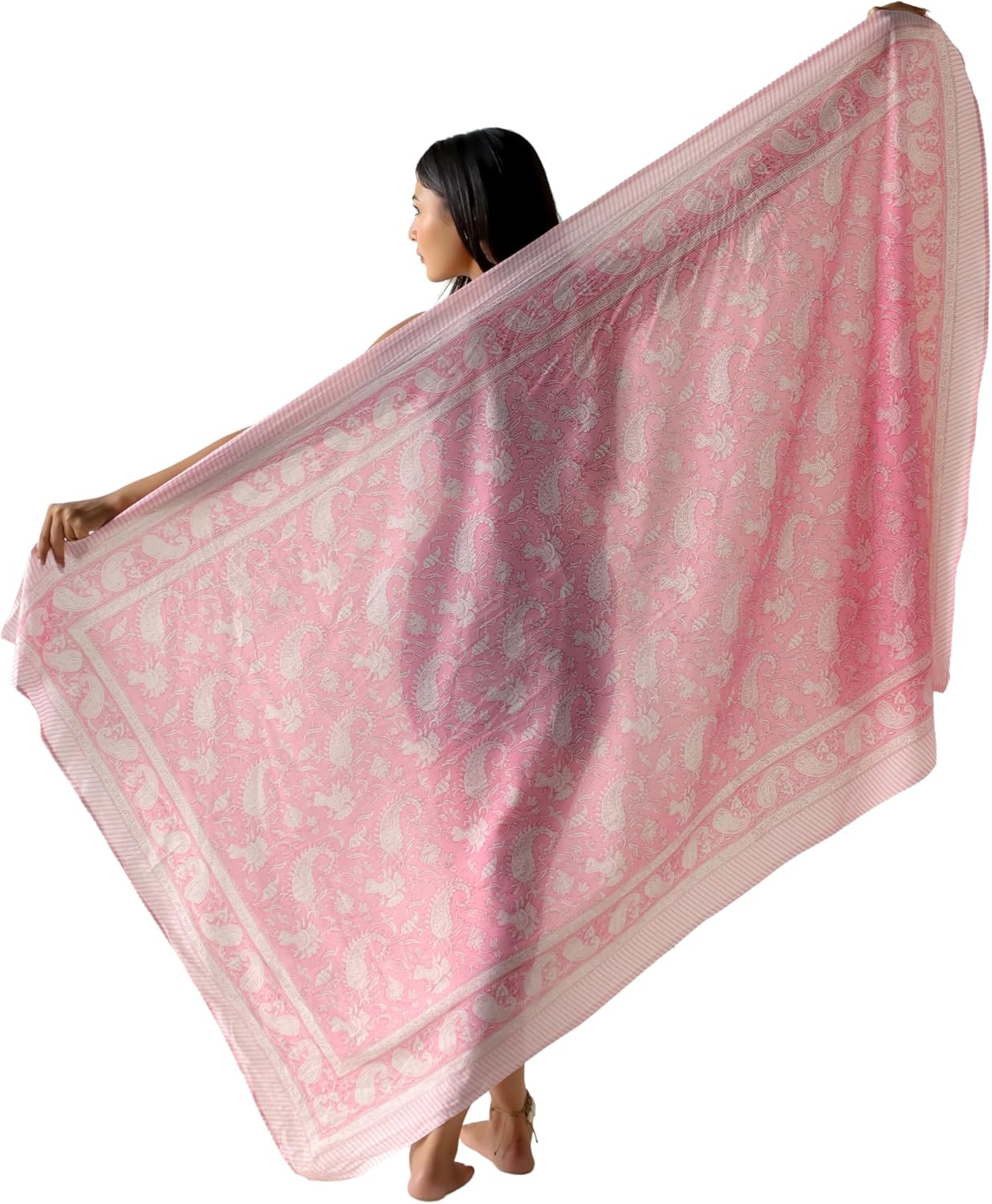 100% Cotton Sarong Cover Up for Women Indian Block Print Beach Wrap Skirt Long Boho Swimsuit Bikini Pareo (73” x 43”)
