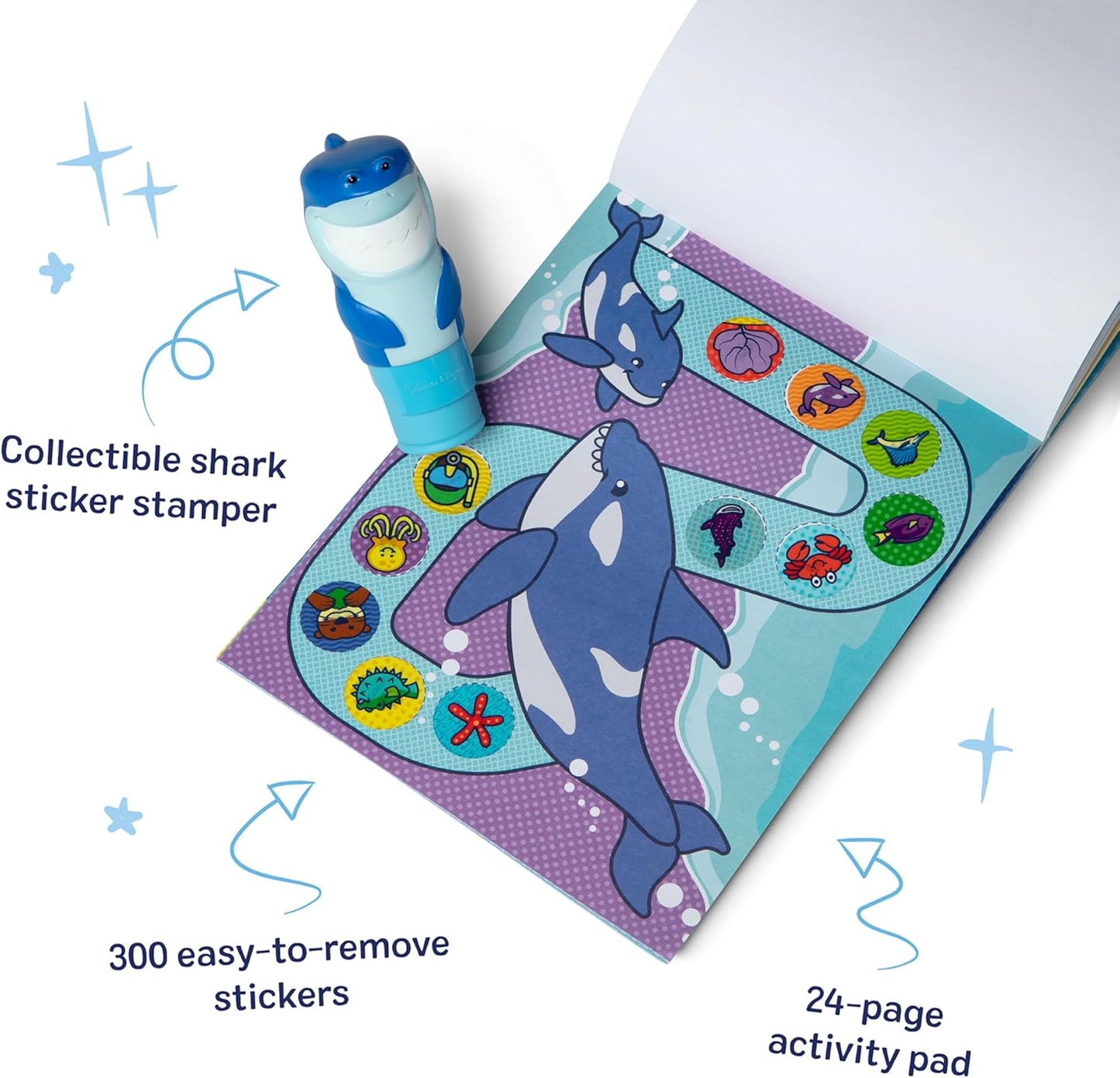 Melissa & Doug Sticker Wow!™ 24-Page Activity Pad and Sticker Stamper, 300 Stickers, Arts and Crafts Fidget Toy Collectible Character – Sea Turtle - for Kids Ages 3+ - FSC Certified