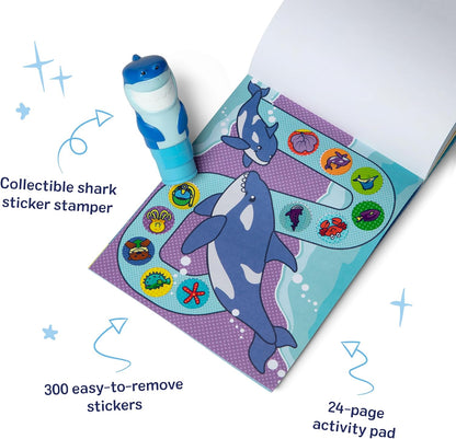 Melissa & Doug Sticker Wow!™ 24-Page Activity Pad and Sticker Stamper, 300 Stickers, Arts and Crafts Fidget Toy Collectible Character – Sea Turtle - for Kids Ages 3+ - FSC Certified