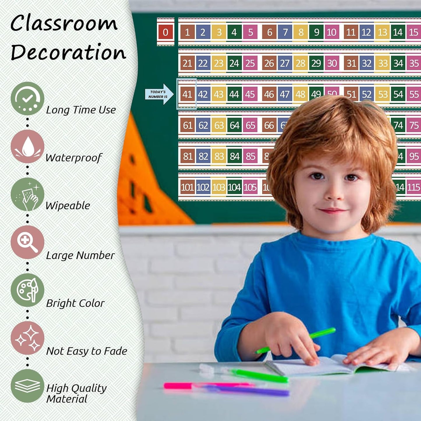 Number Line for Classroom Office Wall,Bulletin Board Border,Printed Paper Signs 0-120 Laminated Number Line Strips Chalkboard Brights Math Poster Classroom Decorations for Teachers, Students, Kids