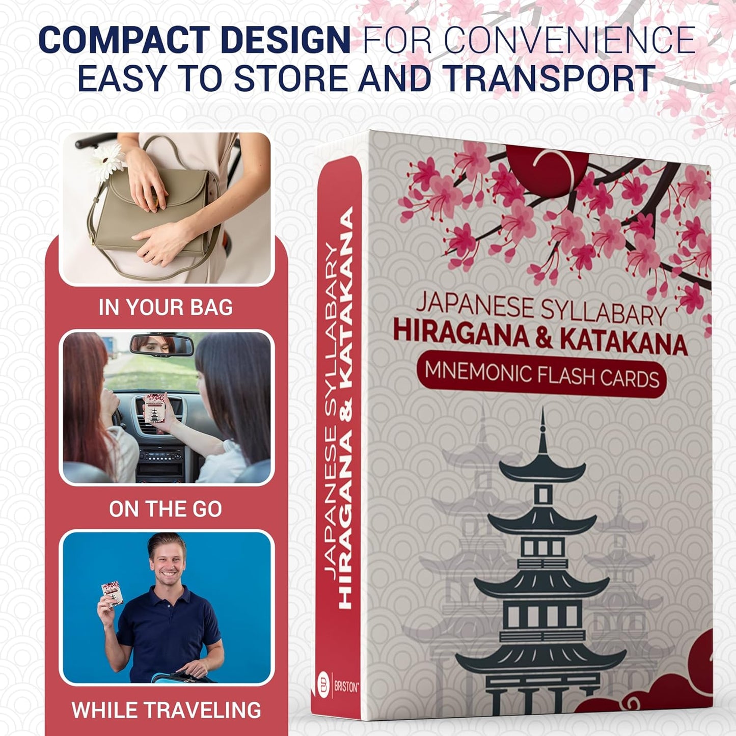 Japanese Hiragana & Katakana Flash Cards with Audio – Learn Japanese Alphabet with Mnemonics – Study Aid for Beginners, Students, Teachers, Homeschool, Language Learning Tool – 46 Cards by Briston