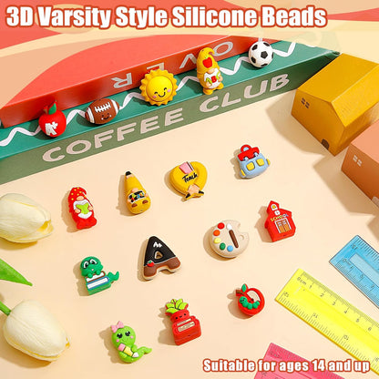 Ferreve 16 Pcs 3D Sports Football Beads Silicone Focal Beads for Keychain Making Pens for Beadable Keychain DIY Crafts Necklace Bracelet Phone Chain Charms Jewelry Making