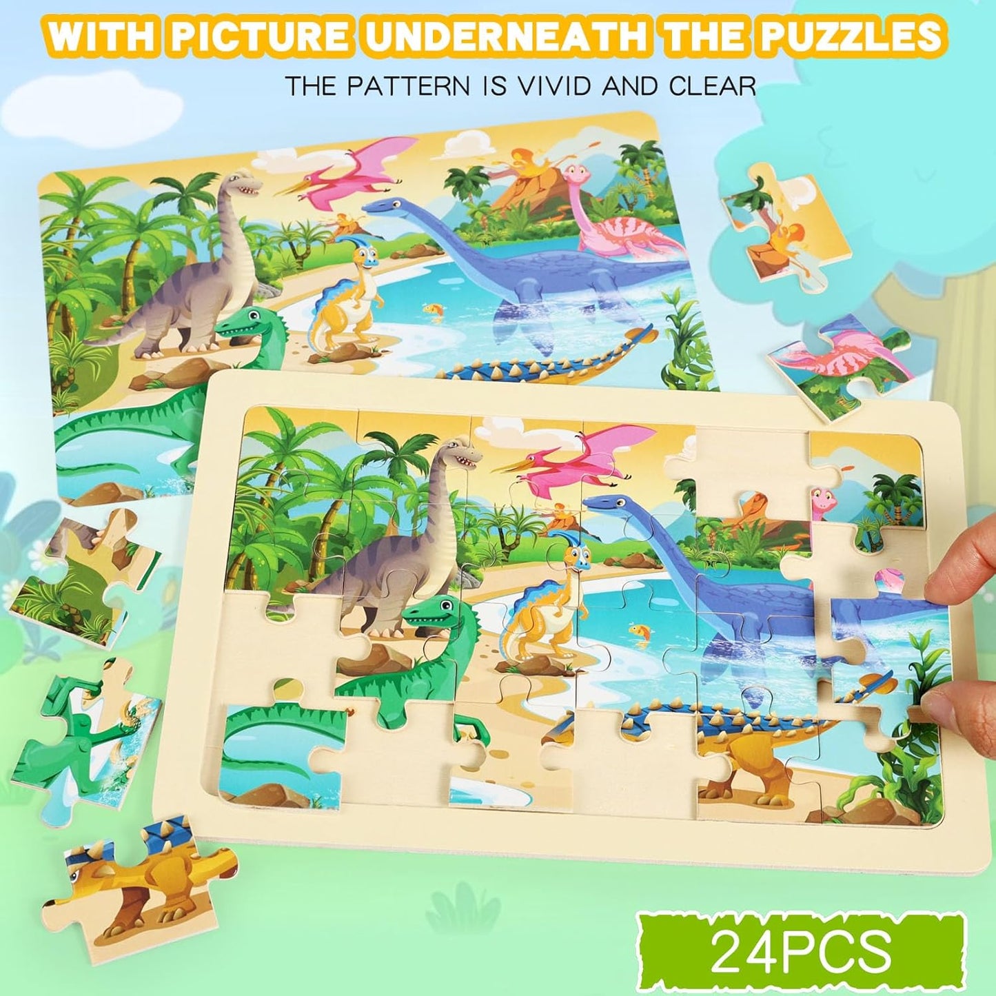 4 Sets of Wooden Puzzles, Each Set has 24 Pieces, Including Castle Unicorn Princess, for Toddlers 3-5, Puzzles for Kids Ages 4-6, Preschool Educational Brain Teaser Toys for Girls 3 4 5 6 Years Old.