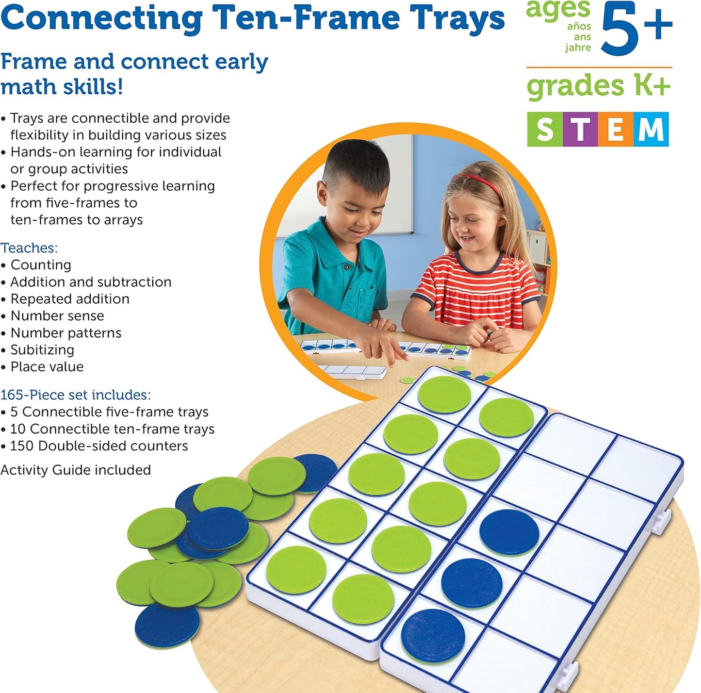 Learning Resources Rainbow Ten-Frames Classroom Set, 140 Pieces - Math Tools for Students Ages 5+, School Supplies and Teacher Resources, Classroom Supplies