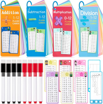 30Pcs Multiplication and Division Flash Cards, Math Flash Card with 4 Dry Erase Pens 2 Rings, Time Table Flash Cards for 1st to 3rd Grades Fun Learning with Math Game