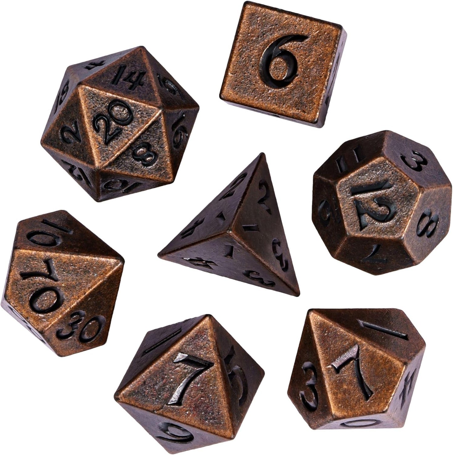 UDIXI Steampunk Metal Dice Set, 7 Die Polyhedral DND Dice Set for D&D Role Playing Game and Math Teaching (Ancient Copper)