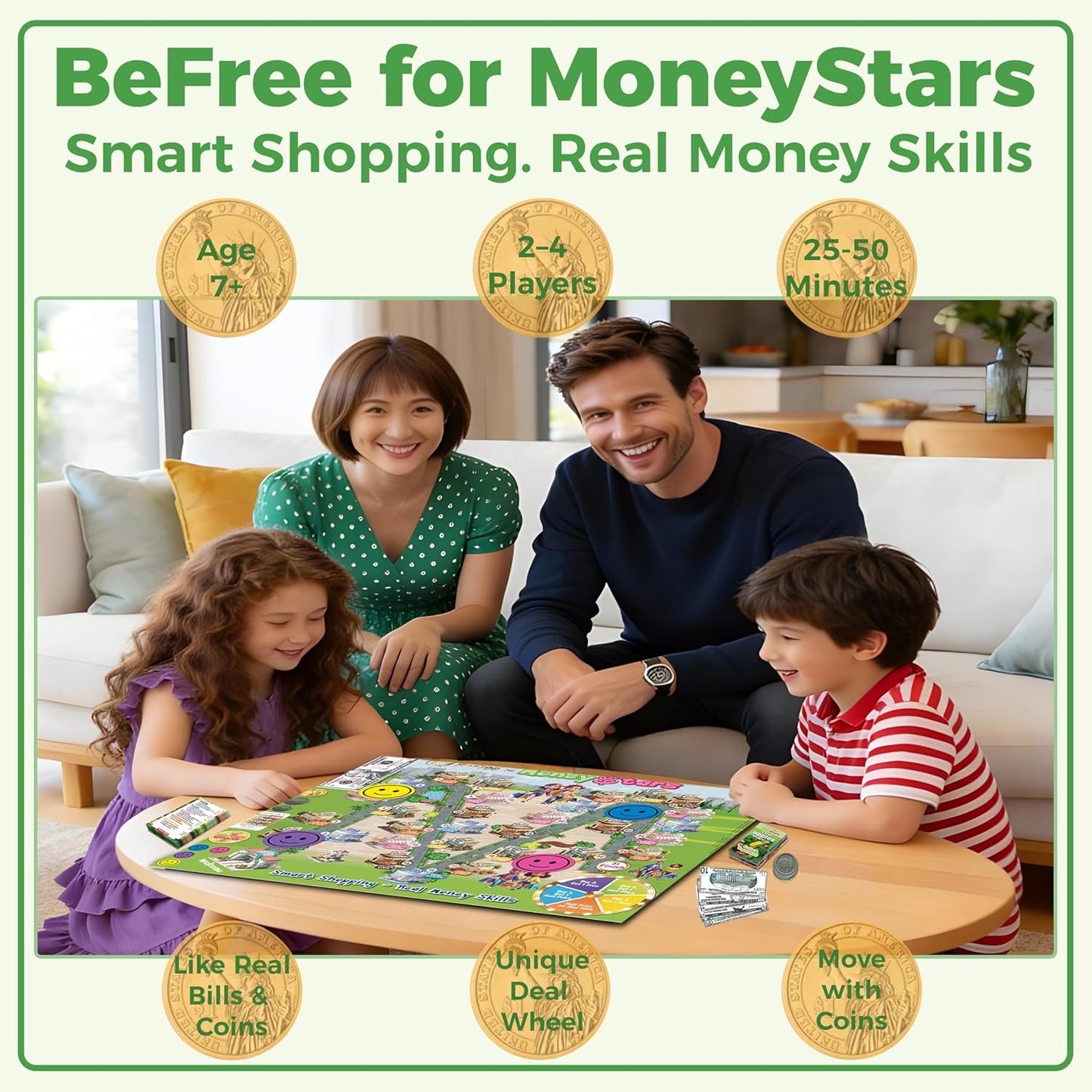 BeFree for MoneyStars – Kids Board Game Age 7+ | Fun Play Money Shopping Game with Bills & Coins and Store Deals | Make Smart Choices, Pay, Get Change & Win by Saving | Educational Strategy Game