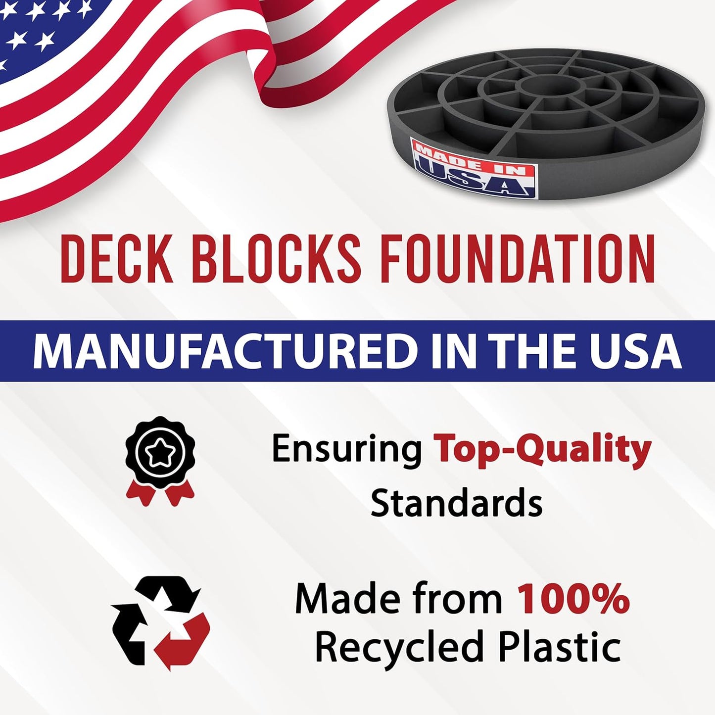 USA Made Pier Pads 10" Deck Blocks (1-Pack) – Heavy-Duty Footings for Stable Post & Beam Support – No Digging Required – 100% Recycled Plastic – Eco-Friendly Design