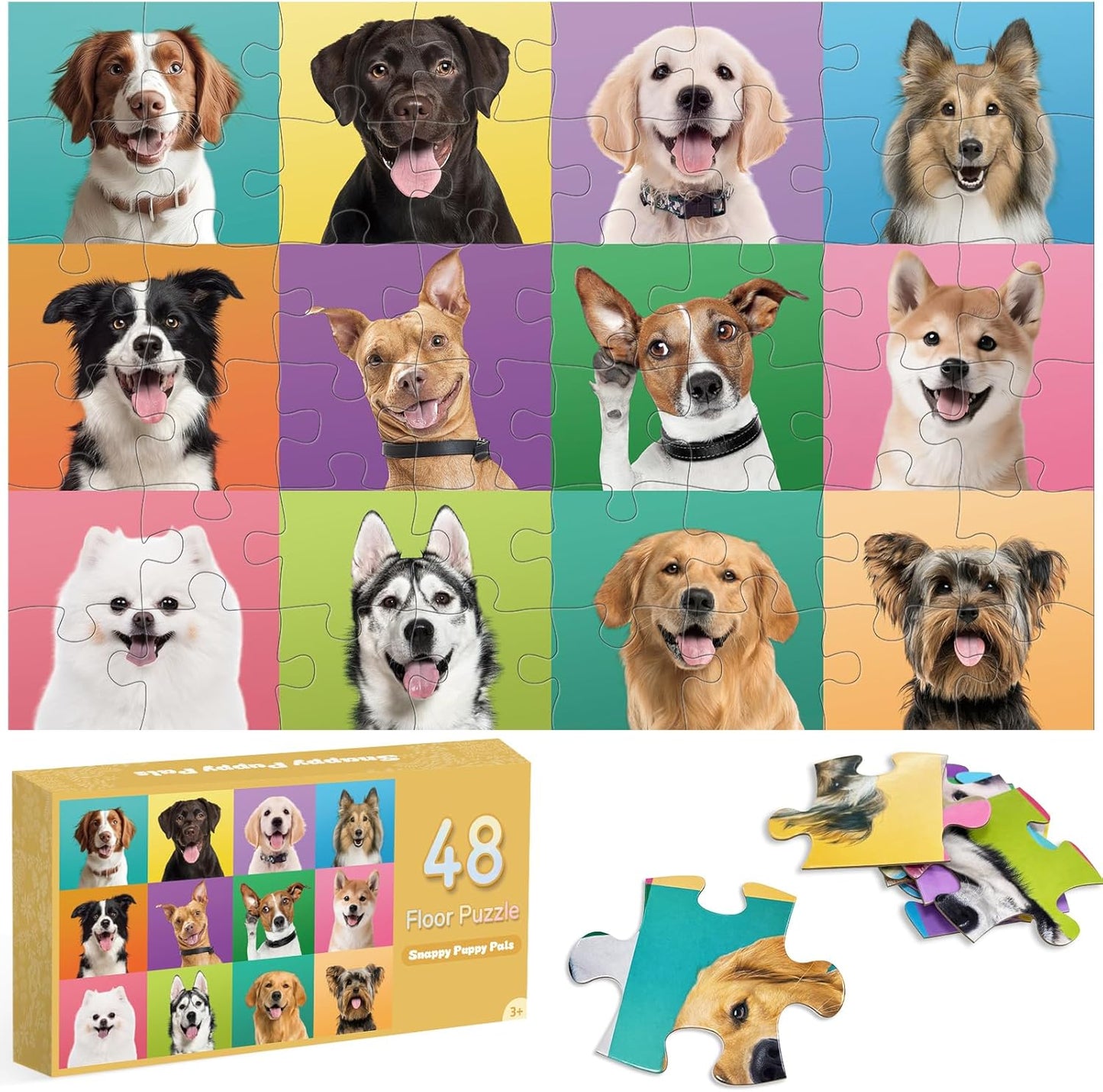 Jumbo Floor Puzzle for Toddlers, 48 Piece Puzzle Educational for Kids, 3 x 2 Feet Gaint Toy (Puppies)