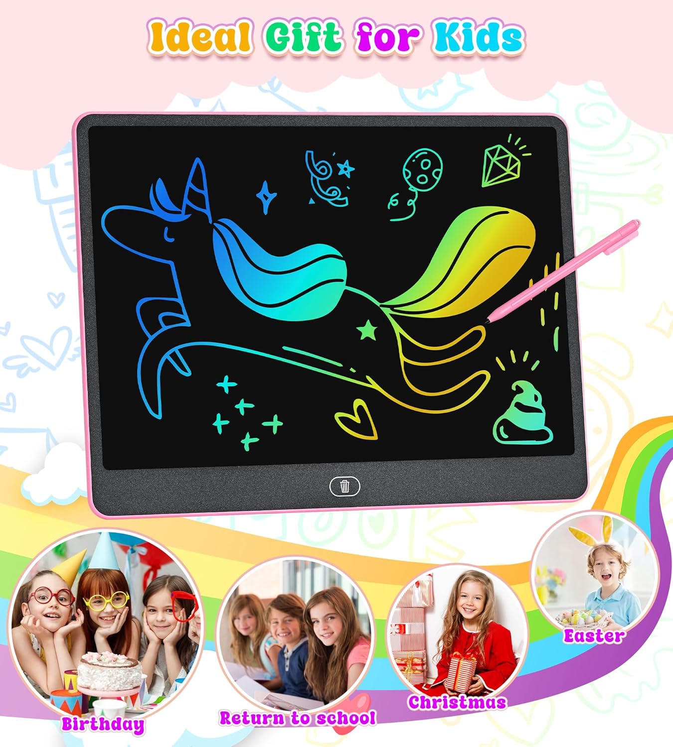 LCD Writing Tablet for Kids, 15 Inch Colorful Electronic Doodle Board for Kids Age 3+ Toys Christmas Birthday Erasable Drawing Tablet Toddler Learning Toys