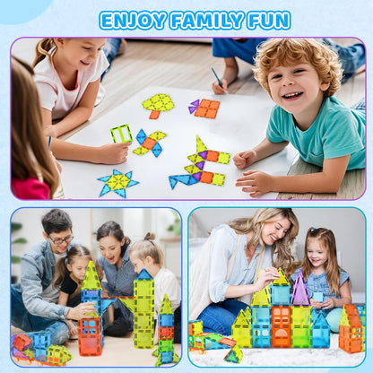 Magnetic Tiles 125PCS Magnetic Building Blocks Set 3D Magnet Tiles with 2 Cars STEM Educational Learning Construction Toys Kids Birthday Gifts for Preschool Toddler Boys Girls 3 4 5 6 7 8 9 + Year Old