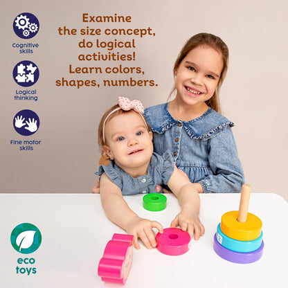 Kids Hits Stack and Play Monkey – Wooden Stacking Ring Toy with Numbers, Shapes & Colors – Montessori Learning Toy for Toddlers Ages 1+
