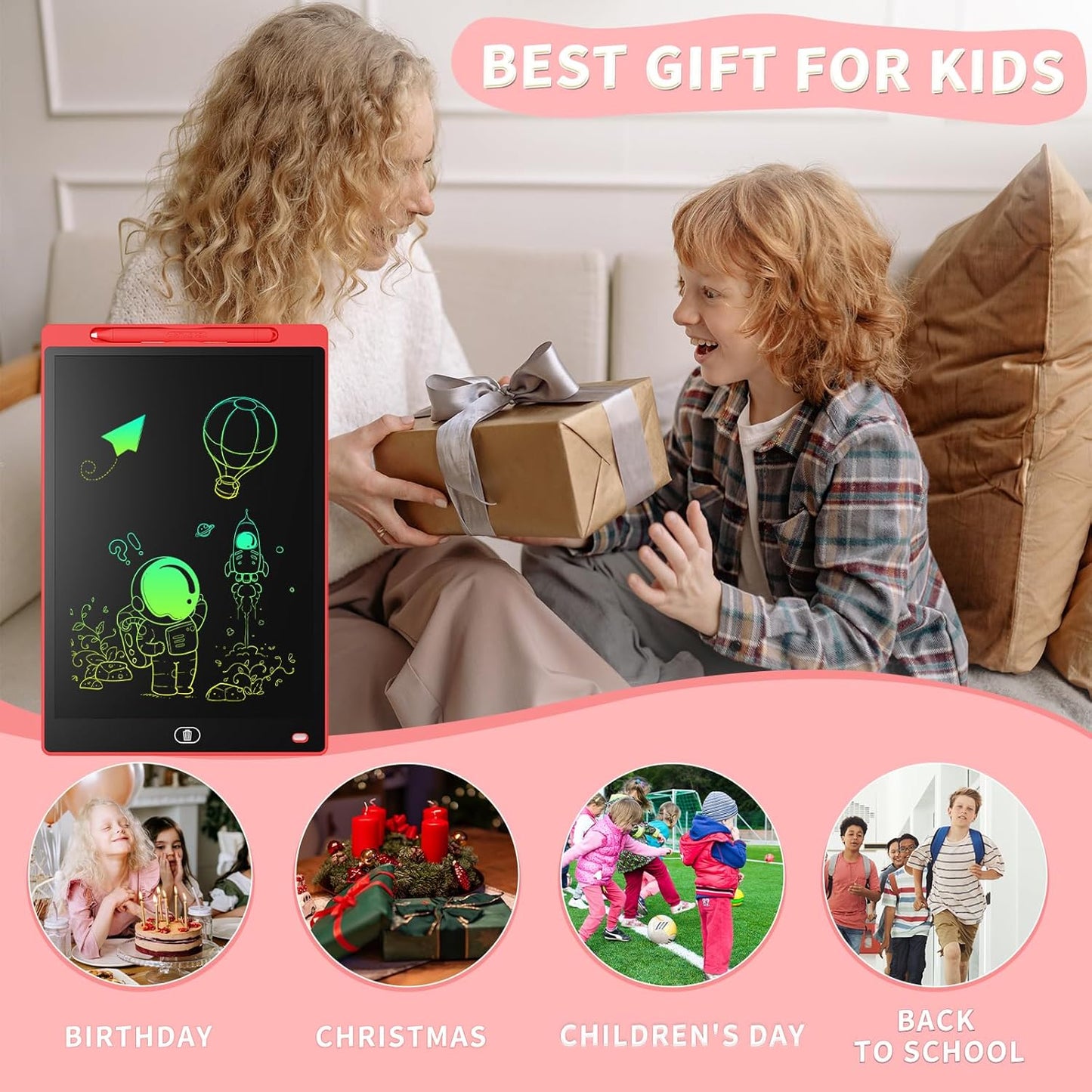 [2 Pack] Genialba LCD Writing Tablet 12-Inch Colorful Doodle Board, Toddler Learning Educational Toys Gifts for 3-8 Years Old Girls and Boys, Electronic Drawing Pad for Kids (Pink&Blue)