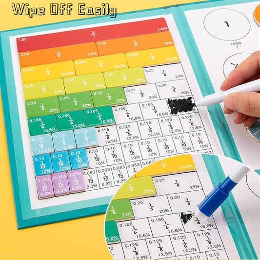 Magnetic Fraction Demonstration Book - Magnetic Fraction Manipulatives Tiles Educational Book for Kids (1 Set)