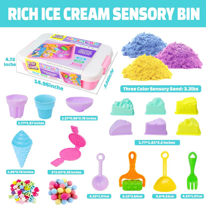 SMILESSKIDDO Sensory Bin - Cat and Dog Play Sand Kit with Green and Red Magic Sand, Pet Sensory Box, Role Pretend Play Beach Toy Birthday Present for Toddler Ages 3 4 5 6 7 8