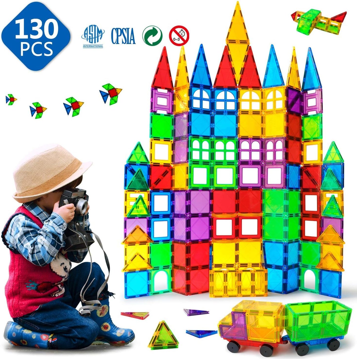 MAGBLOCK Magnetic Tiles Toys for Kids Magnet Building Tiles 100 Pcs Magnetic Blocks Preschool Building Sets Educational Toys for Toddlers Boys and Girls.