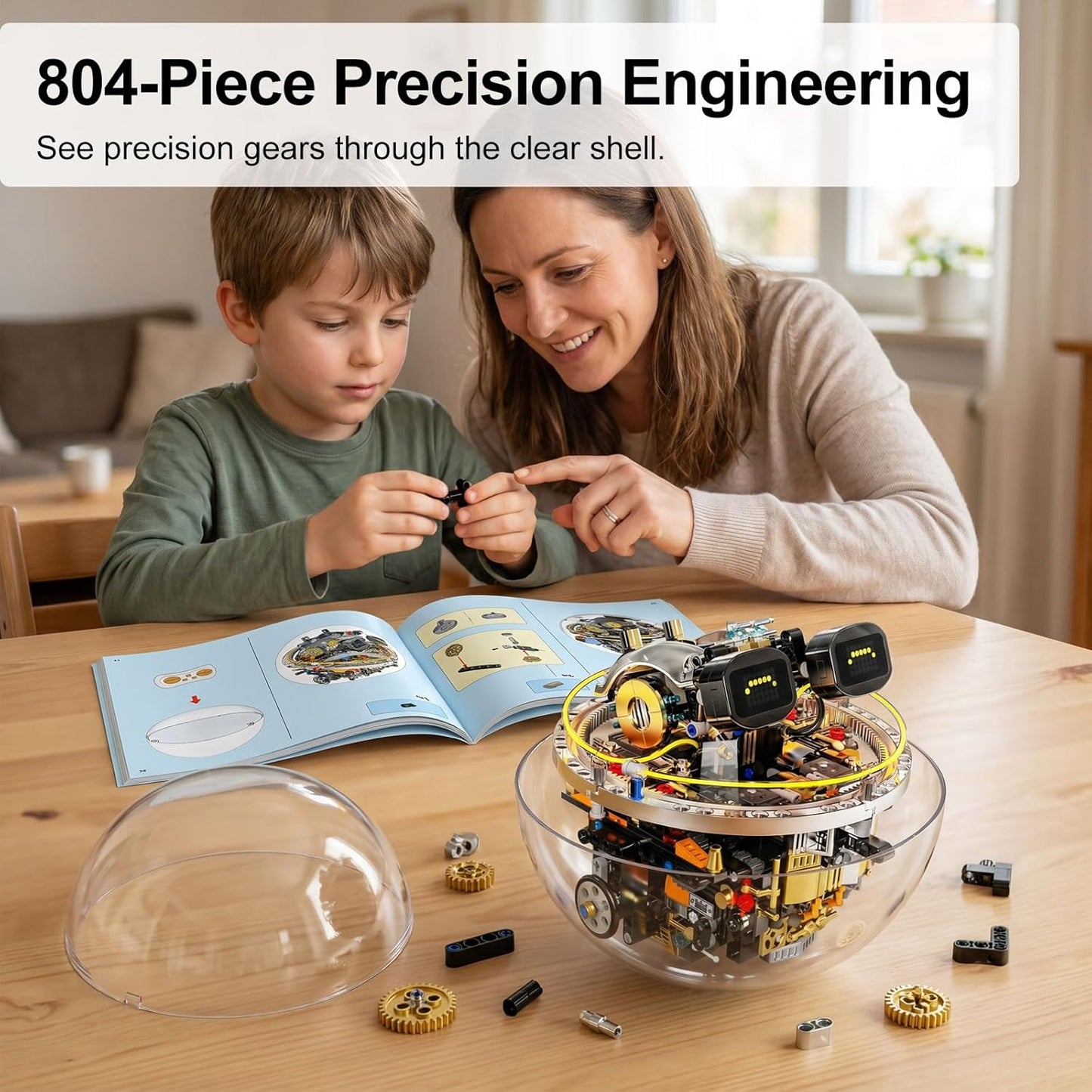 Spherical Robot Toy Kit for Kids Ages 8-12 — Remote & APP Control, STEM Robotics Building Set 804 PCS with Rechargeable Motor, 17 LED Expressions, Birthday for Boys Girls