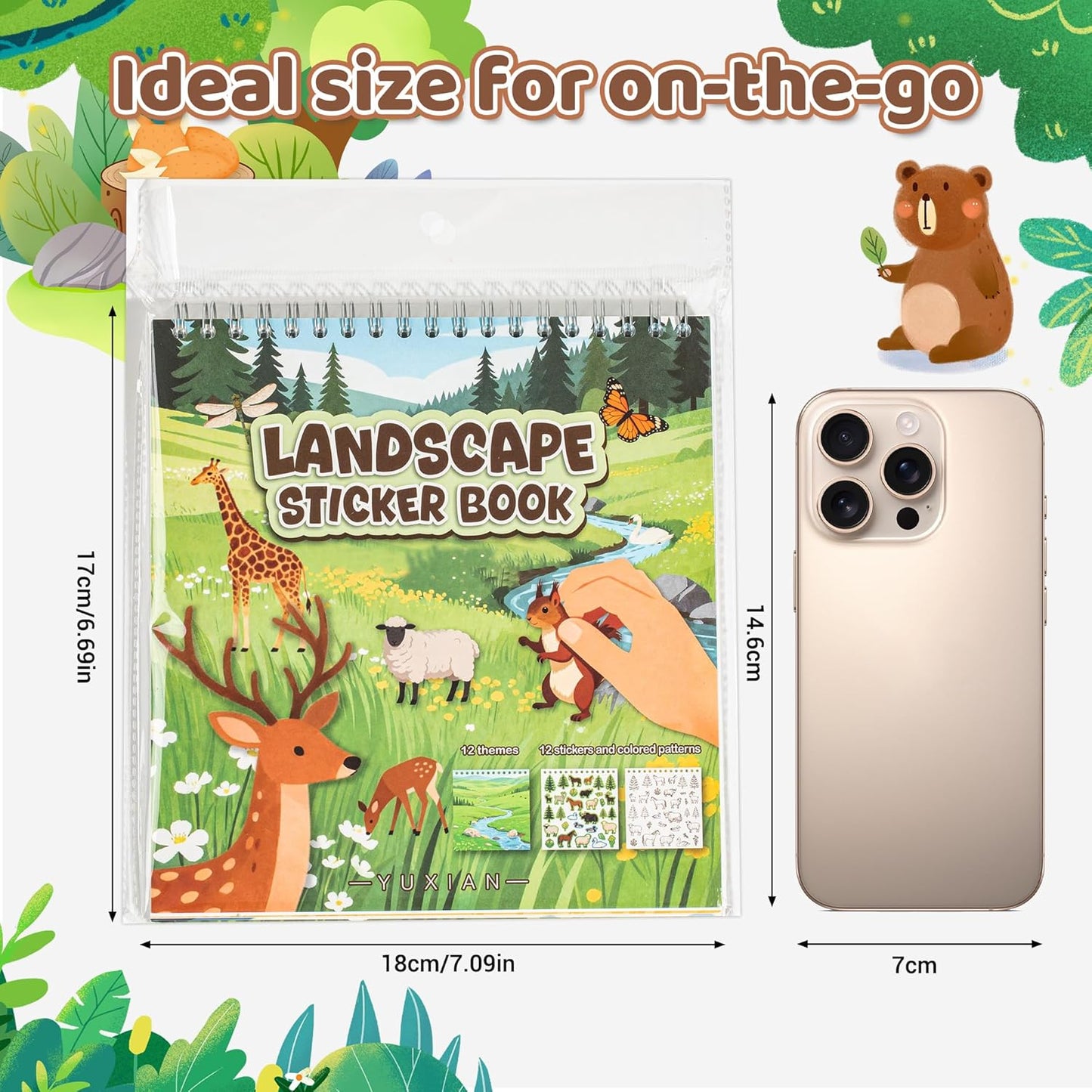 Animal Sticker Book for Toddlers 2-4 Years Sticker Activity Book for Kids with 12 Scenes & 12 Coloring Pages Toddler Travel Essential Quiet Time Activities