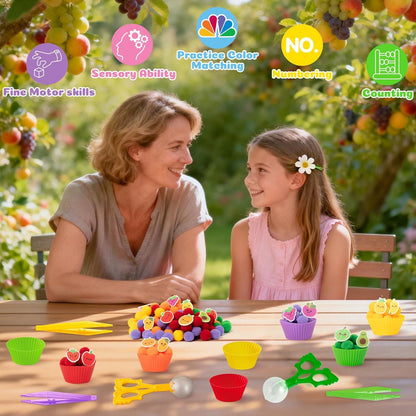 EZdhuawuse Summer Sensory Bin Fillers - 268P Fine Motor Toy Counting Sorting Set for Kid Birthday Easter Gift, Felt Phrases Heart Colorful Pom Poms Cup Clip for Preschool Education Activities