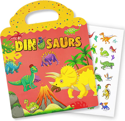 RUSON Reusable Sticker Book for Kids, 2 Sets Educational Learning Toys Travel Stickers Activity Books for Toddler Girls Boys Age 3+ Birthday Gifts - Vehicle & Dinosaur