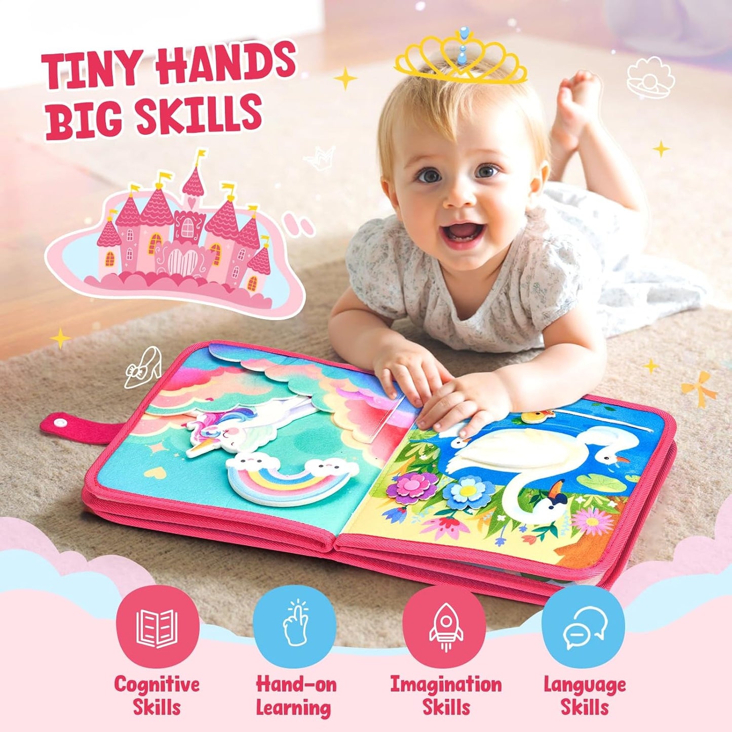 JoyCat Ocean Busy Book for Toddlers 1-3 - Travel Toy Activity Book for 1 2 3 Year Old Boys Girls, Educational Travel Toy with Sea Animals & Life Skills, Easter Basket Stuffers Kid, Autism Sensory Toys
