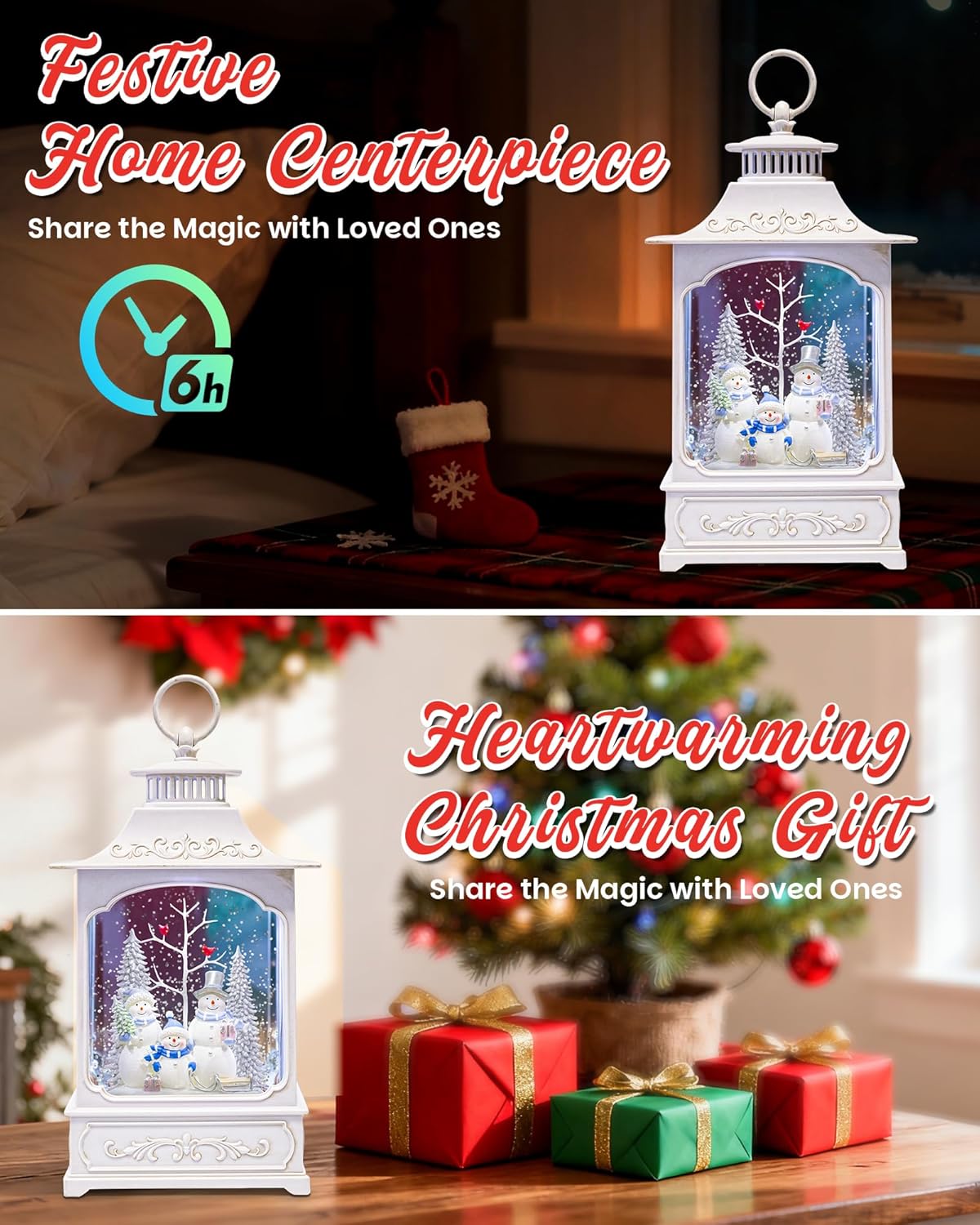 Extra Large Christmas Snow Globes Christmas Lantern, 12.99" Musical Snow Globe with 8 Songs, Santa Snowglobe for Kids Adults, 6H Timer Dual Power, Lighted Christmas Decorations Indoor Gifts
