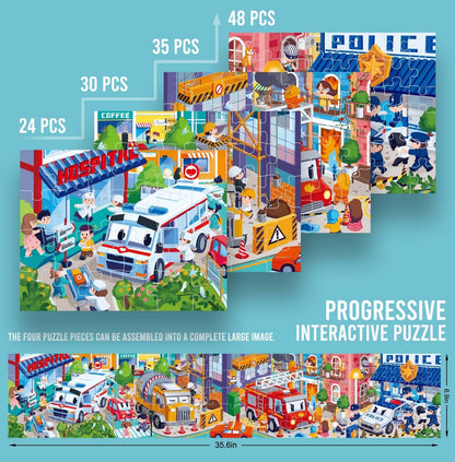 Puzzles for Kids Ages 3-8 Year Old,35pcs Jigsaw Puzzles for Toddlers & Children Ages 4-6，Educational Floor Puzzles with Storage Box for Gifts（Fire Engine）