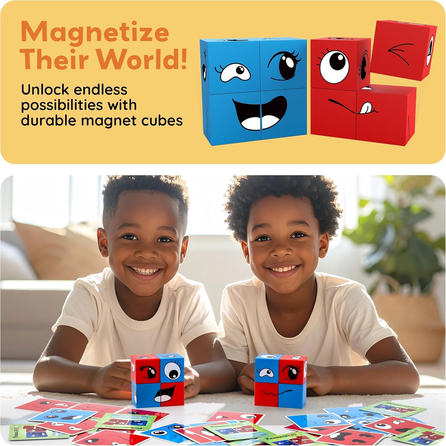 PicassoTiles Magnetic Cube Puzzle 7-in-1 Dinosaur Theme Pattern Magnet Mix Match Building Cubes Toy Set Kids Ages 3 & Up Preschool Children Promote Problem Solving Skills PMC10