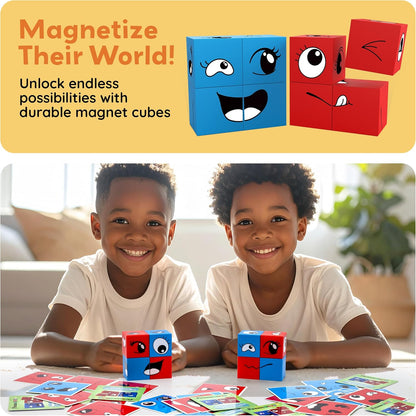 PicassoTiles Magnetic Cube Puzzle 7-in-1 Dinosaur Theme Pattern Magnet Mix Match Building Cubes Toy Set Kids Ages 3 & Up Preschool Children Promote Problem Solving Skills PMC10