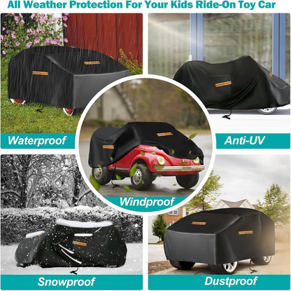 Kids Ride On Car Cover 2PCS,Large Power Wheels Cover Waterproof,Heavy Duty 420D Universal Toy Car Cover for Power Wheels Jeep & Toddler Electric Vehicles,All Season Protection,with 3 Reflective Strips