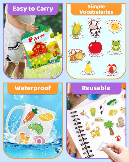 Benresive Reusable Sticker Book for Toddlers, Stickers for Kids, Travel Toys for Arts & Crafts Activities, Birthday Gift for Boys & Girls, Animals Dinosaurs Insects Themes