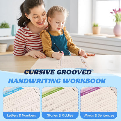 AALGO 3 Pack Cursive Handwriting Workbook,Reusable Cursive Handwriting Book,Cursive Writing Practice Book,Learning Cursive for Kids Grooved Words Letters Sentences Numbers
