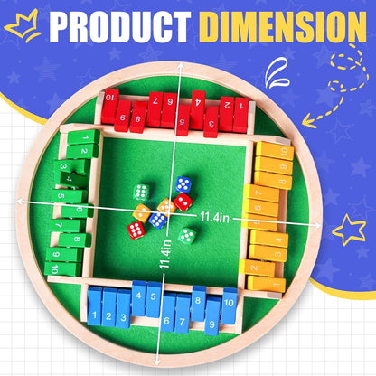 Shut The Box Dice Game,2-4 Player Family Wooden Board Table Math Games, 8 Dices Classics Tabletop Version Games for Classroom,Home,Party or Pub - Brown