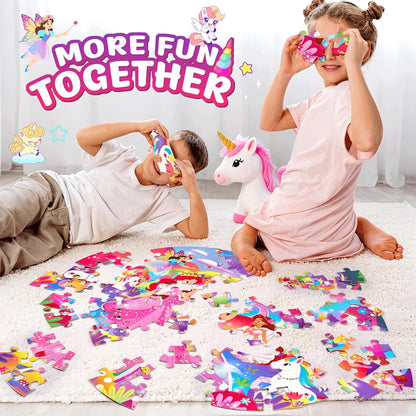 Unicorn Toys Gifts for Girls Age 4-6, 70 Pcs Jumbo Floor Puzzle for Kids, Fun Educational Preschool Learning Toy for Toddlers 3-5, Easter Basket Stuffers Birthday Gifts for Kids (Pink)