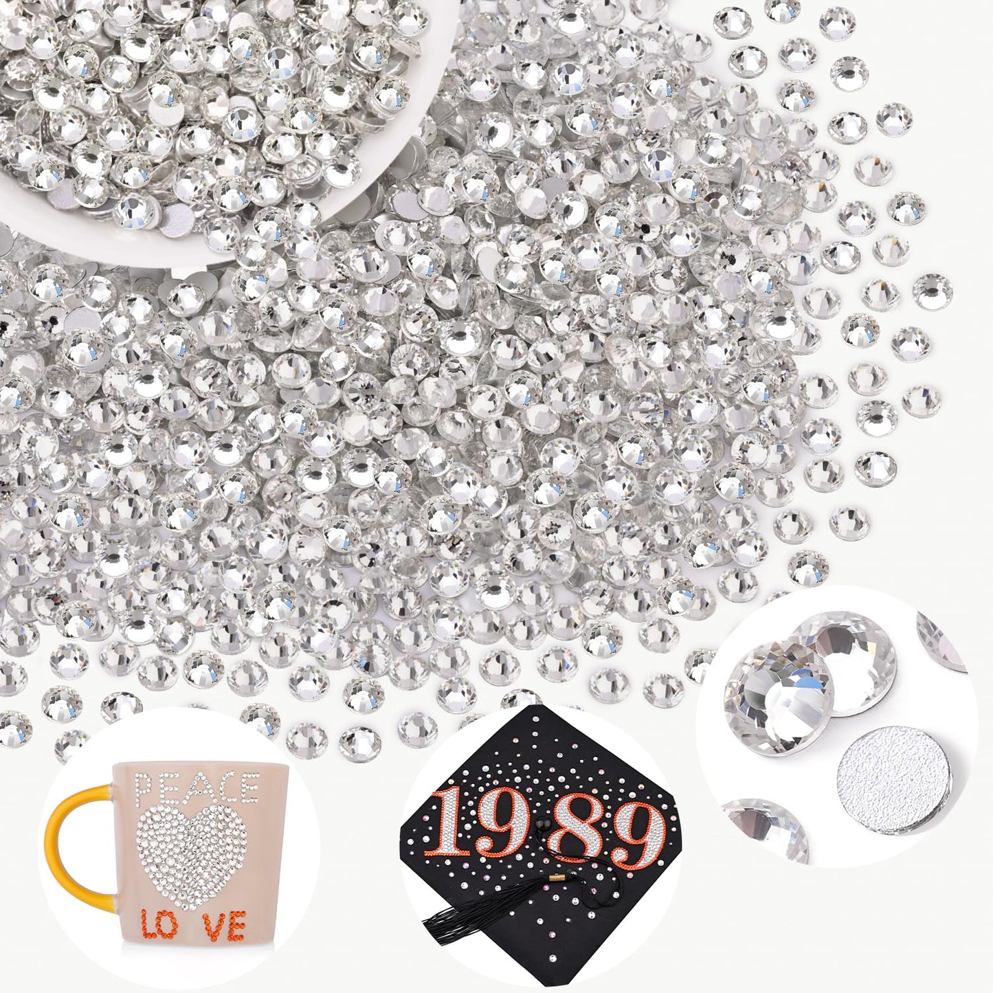 5000PCS SS6/2mm Glass Crystal Rhinestones (Clear), Bedazzling Flatback Rhinestones for Crafting DIY Crafts Nail Art Makeup Decoration, Gems Diamond Charms for Tumbler Shoes Clothing Mug
