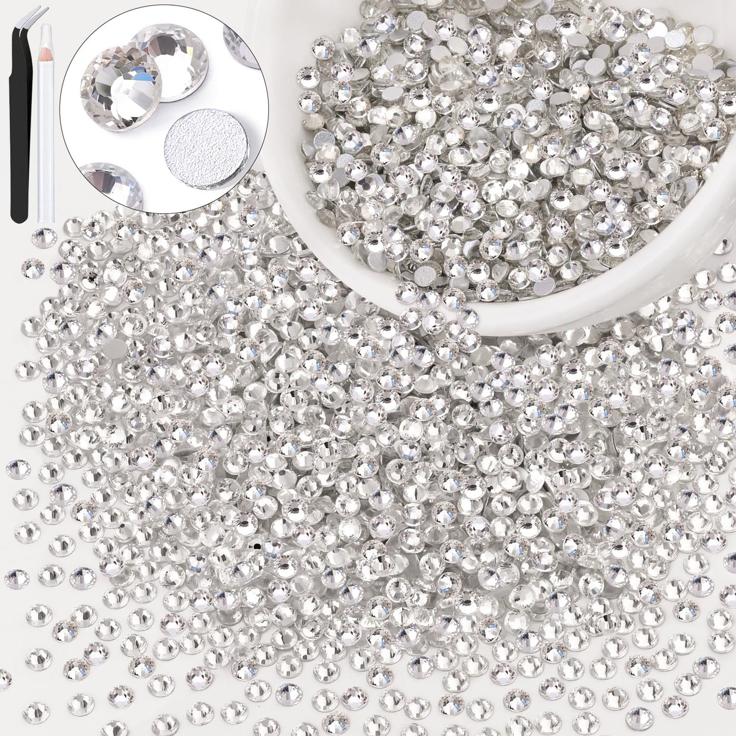 5000PCS SS6/2mm Glass Crystal Rhinestones (Clear), Bedazzling Flatback Rhinestones for Crafting DIY Crafts Nail Art Makeup Decoration, Gems Diamond Charms for Tumbler Shoes Clothing Mug