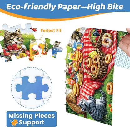 500 Piece Puzzles for Adults, Cat Family Dinner Large Piece Jigsaw Puzzle for Adults Seniors,Recycled Cardboard Puzzle 500 Piece,Family Activity Great Gift for Family Friends 20.5 * 15 in