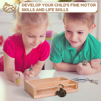 Woodtoe 8 PCS Montessori Lock and Key Toy, Montessori Toys for Toddlers 3 4 5 Year Old, Kids Tool Set, Montessori Materials Preschool Learning Toy, Fine Motor Skill, Educational Toys for Boy Girl 3-6