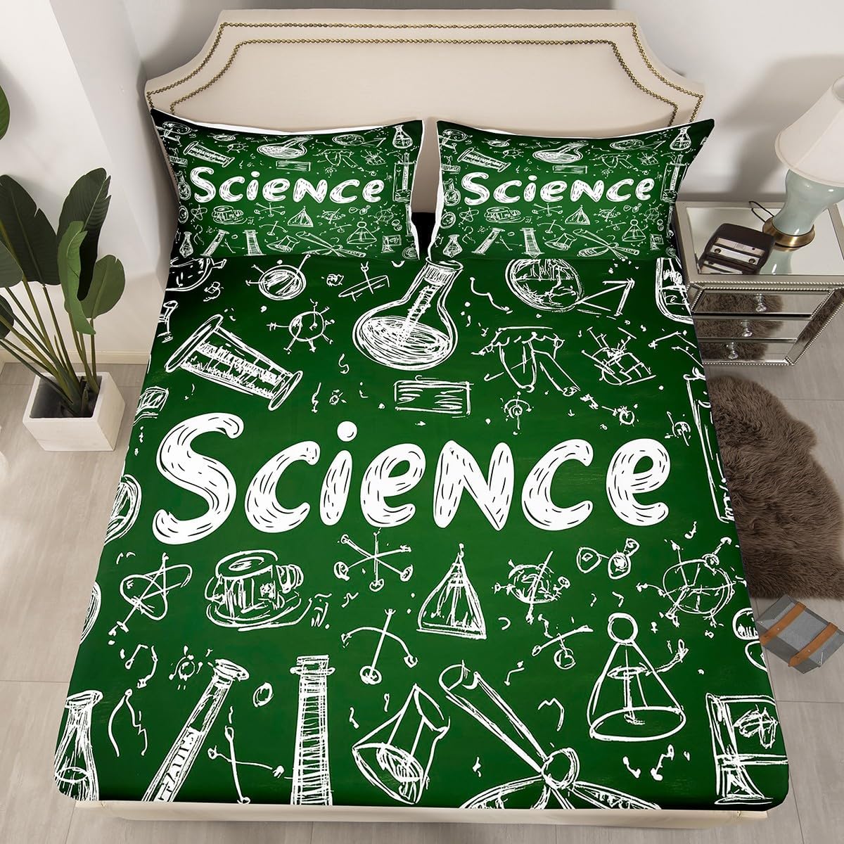 Chemistry Bed Sheets for Kids Teens Girls Boys,Chemical Experiment Fitted Sheet Twin,Science Themed Sheets for Math Lovers,Chemistry Lab Bedding Set,White and Black