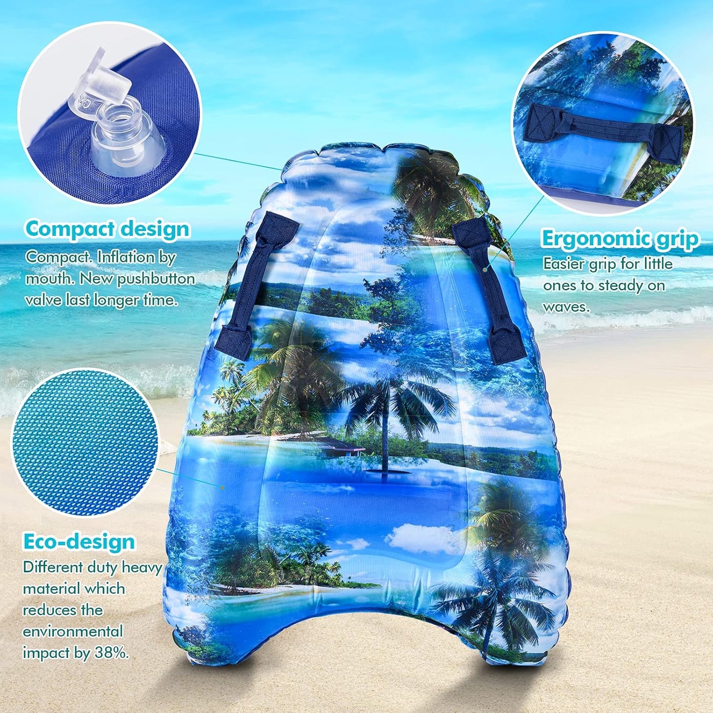Inflatable Boogy Boards for Beach Travel Toys, 30” Cavas Slip Slide Water Park Body Surfing Board with Handles, Summer Fun Water Pool Game Toys for Kids 4,8,12 Ages