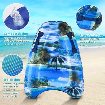 Inflatable Boogy Boards for Beach Travel Toys, 30” Cavas Slip Slide Water Park Body Surfing Board with Handles, Summer Fun Water Pool Game Toys for Kids 4,8,12 Ages