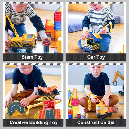 Soyee Magnetic Tiles Magnetic Construction Toys with 2 Cranes Boys Toys for Ages 3-5 5-7 Magnet Building Blocks Chritmas Gifts Boys Sensory Autism Montessori Toys Gift for 3+ Year Old