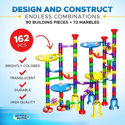 Marble Mania Marble Run - Marble Runs for Kids - 162 Pieces Plus Storage Tub - Construction Toys for 4-8 Year Old Boys or Girls - Educational STEM Toys for 4+ Year Olds