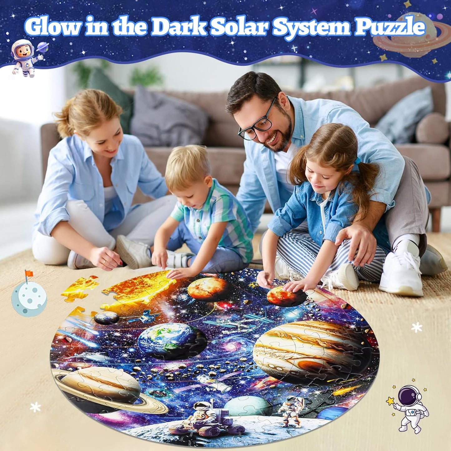 Glow-in-The-Dark Dinosaur Floor Puzzles for Kids Ages 4-6, Kids Jigsaw Puzzles Ages 6-8, 70PCS Large Round Dino Educational Puzzle Toys for 3 4 5 6 7 8 Years Old Children, Easter Gifts for Kids