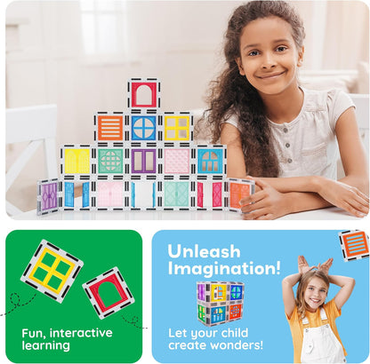 PicassoTiles Window and Door Clip On Magnetic Blocks Magnet Tiles Magnets Building Tile Construction Toy Set STEM Education Toys Learning Kit Stacking Block Playset Boys & Girls Age 3+ PT30