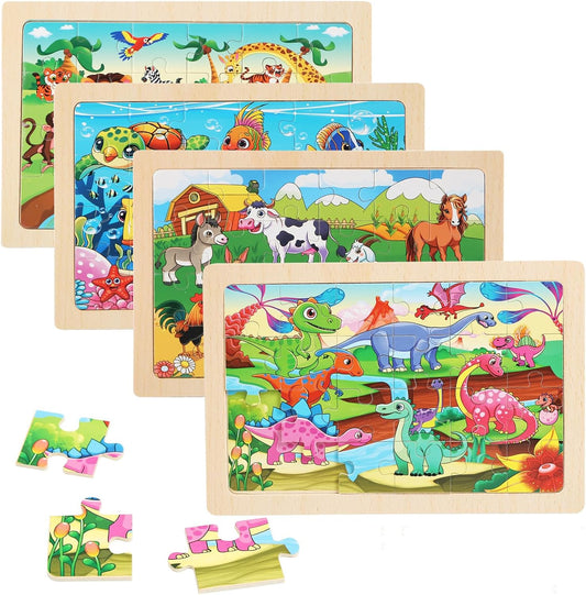 4 Sets of Wooden Puzzles, Each Set has 24 Pieces, Including Castle Unicorn Princess, for Toddlers 3-5, Puzzles for Kids Ages 4-6, Preschool Educational Brain Teaser Toys for Girls 3 4 5 6 Years Old.