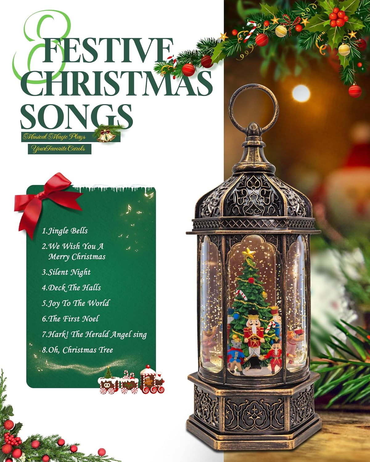 Musical Christmas Snow Globes Lantern, 7.87" Lighted Electric Snowglobes with 8 Holiday Songs 6H Timer Dual Power, Snowman Christmas Ornaments Snow Globe for Kids Adults Xmas Decor Gifts for Men Women