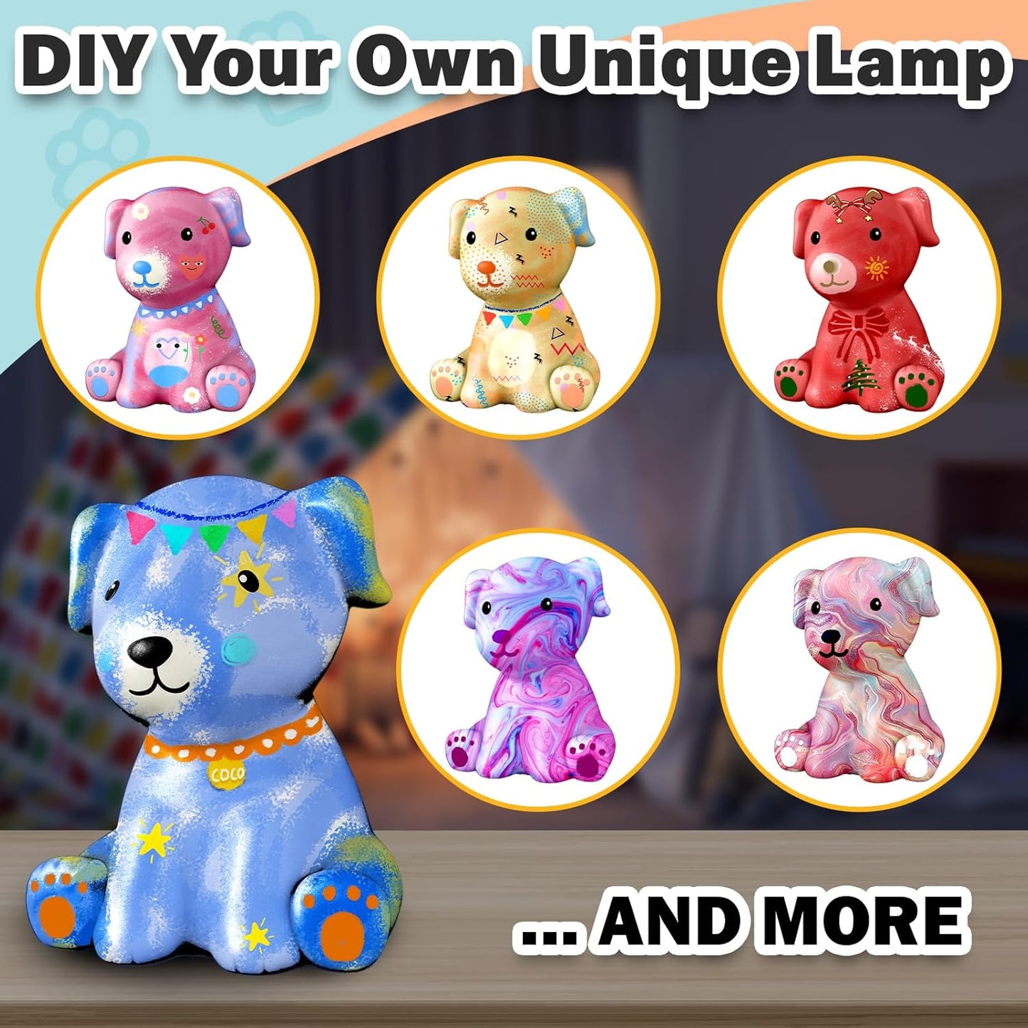 FUNZBO 4.3in Paint Your Own Dinosaur Lamp Kit - Arts and Crafts Supplies Painting for Kids Teens, DIY Night Light Dinosaur Toy for Boy Girl 3 4 5 6 7 8 9 10 11 12 Birthday Gift